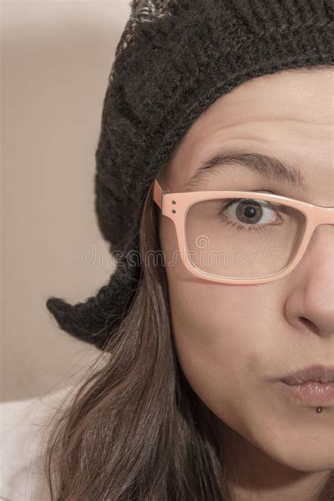 Closeup Half Face Portrait Of Funny Girl Stock Photos ...