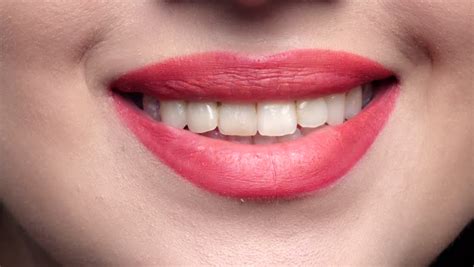Beautiful Female Red Lips, Smile. Close Up Stock Footage ...