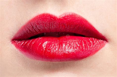 Red lips close-up stock photo. Image of female, girl ...