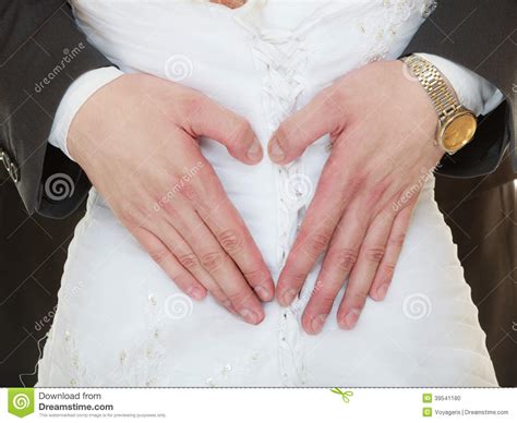 Wedding Couple. Male Hands Making Heart Shape Love Stock ...