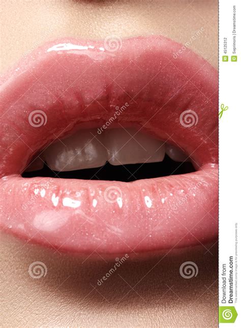 Close-up Of Fashion Lips Makeup In Sweet Kiss Stock Photo ...