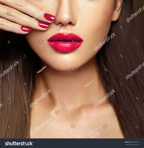 Pink Sexy Lips Nails Closeup Open Stock Photo 323566742 ...