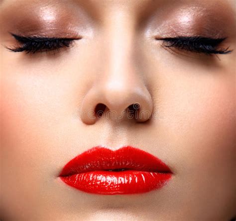 Red Lips And Nails Closeup. Open Mouth Stock Image - Image ...