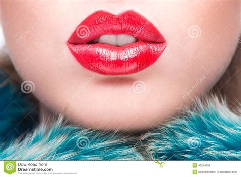 Sexy Lips. Beauty Red Lip Makeup Detail. Stock Photo ...