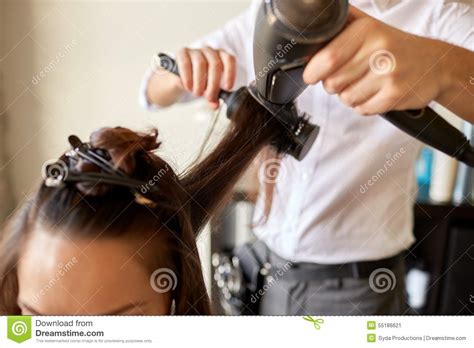Close Up Of Stylist Making Hairdo At Salon Stock Image ...