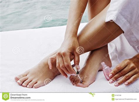 Closeup Of Female Feet And Hands Stock Photo - Image of ...