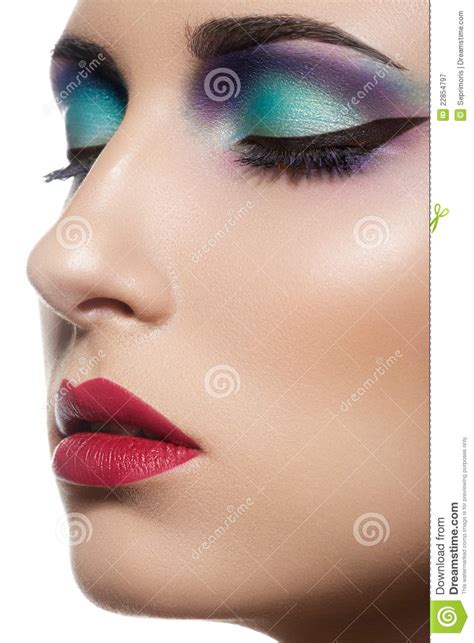 Close-up Beautiful Model Face With Fashion Make-up Stock ...