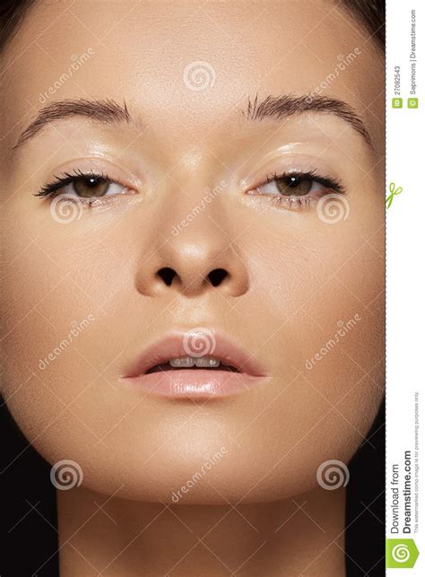 Close-up Beauty. Model Face With Tan & Clean Skin Stock ...
